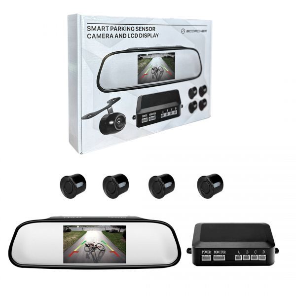 ESPEJO RETROVISOR + SENSOR ESTACIONAMIENTO SCORCHER 